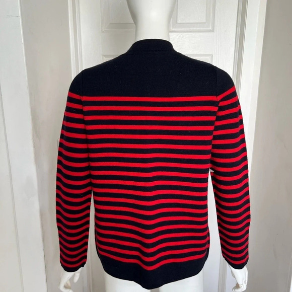 Sandro Stripped Red Black Crew Neck Wool Blend Sweater Sz Small S - Picture 4 of 10